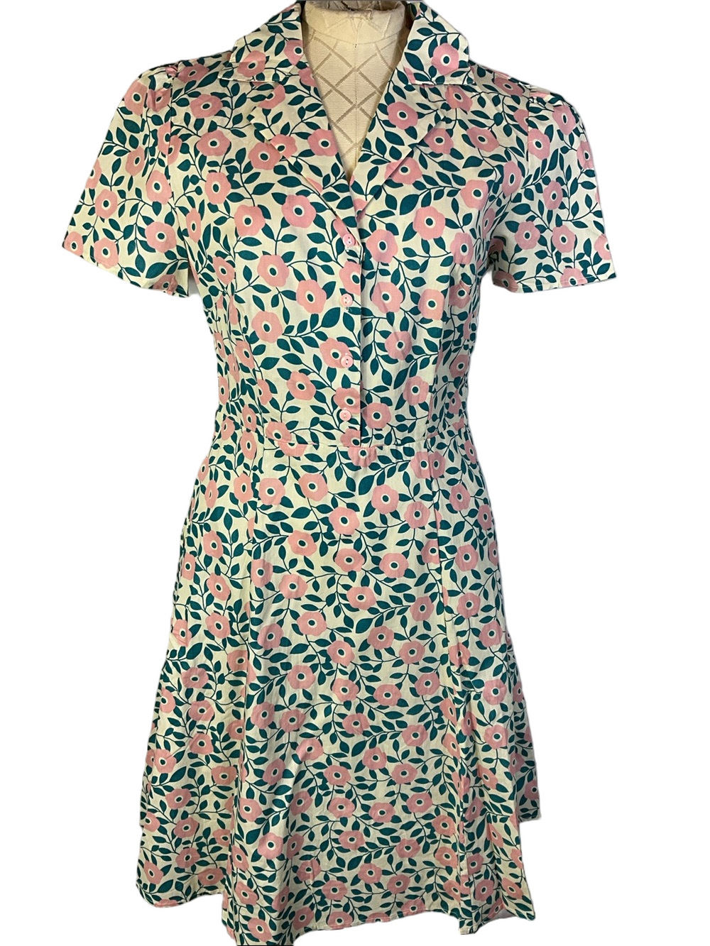Tulip B Vintage Inspired Short Sleeve Midi Dress With Pockets Size Medium